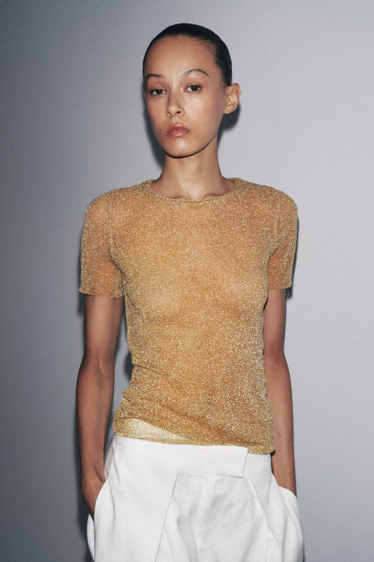 SHIMMER KNIT SHORT SLEEVE TOP