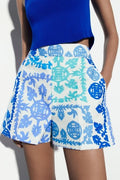 [C6] HIGH-RISE BLUE PATTERNED SHORTS