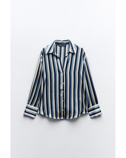 [B5] Striped satin shirt