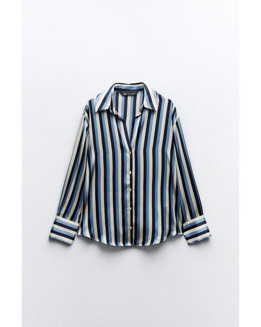 [B5] Striped satin shirt