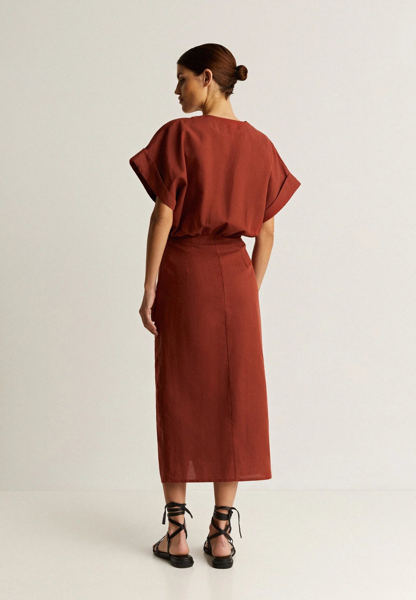 [X2] LINEN DRESS WITH GATHERS