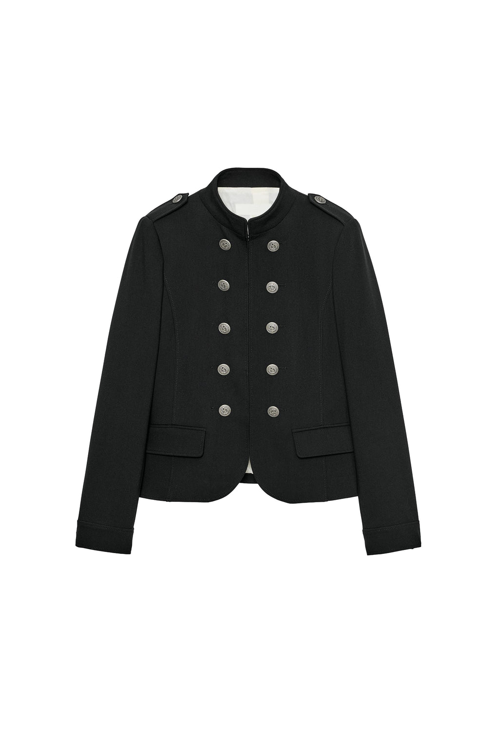 Fitted Jacket with Buttons & Shoulder Pads – Black