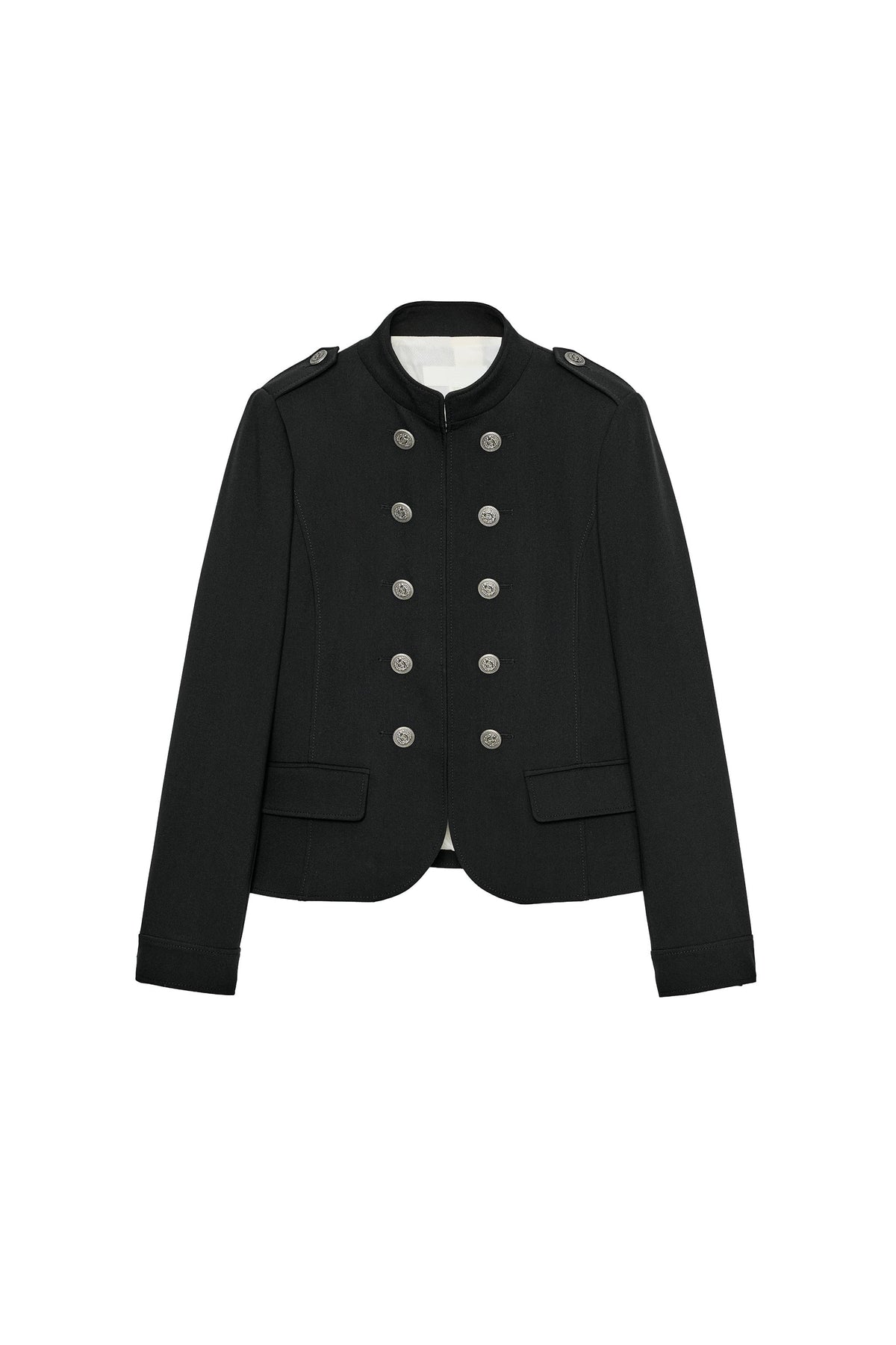 Fitted Jacket with Buttons & Shoulder Pads – Black