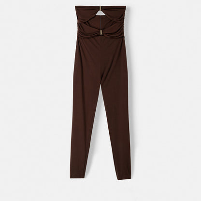 STRAPLESS JUMPSUIT FEATURING RHINESTONE HEART DETAILS CUT-OUTS