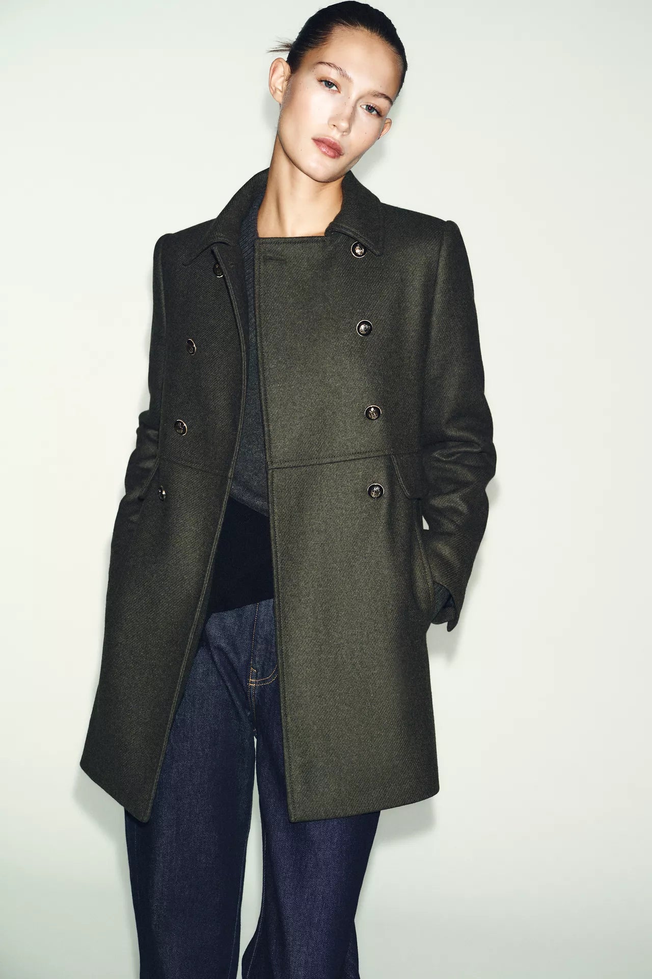 DOUBLE BREASTED WOOL BLEND COAT