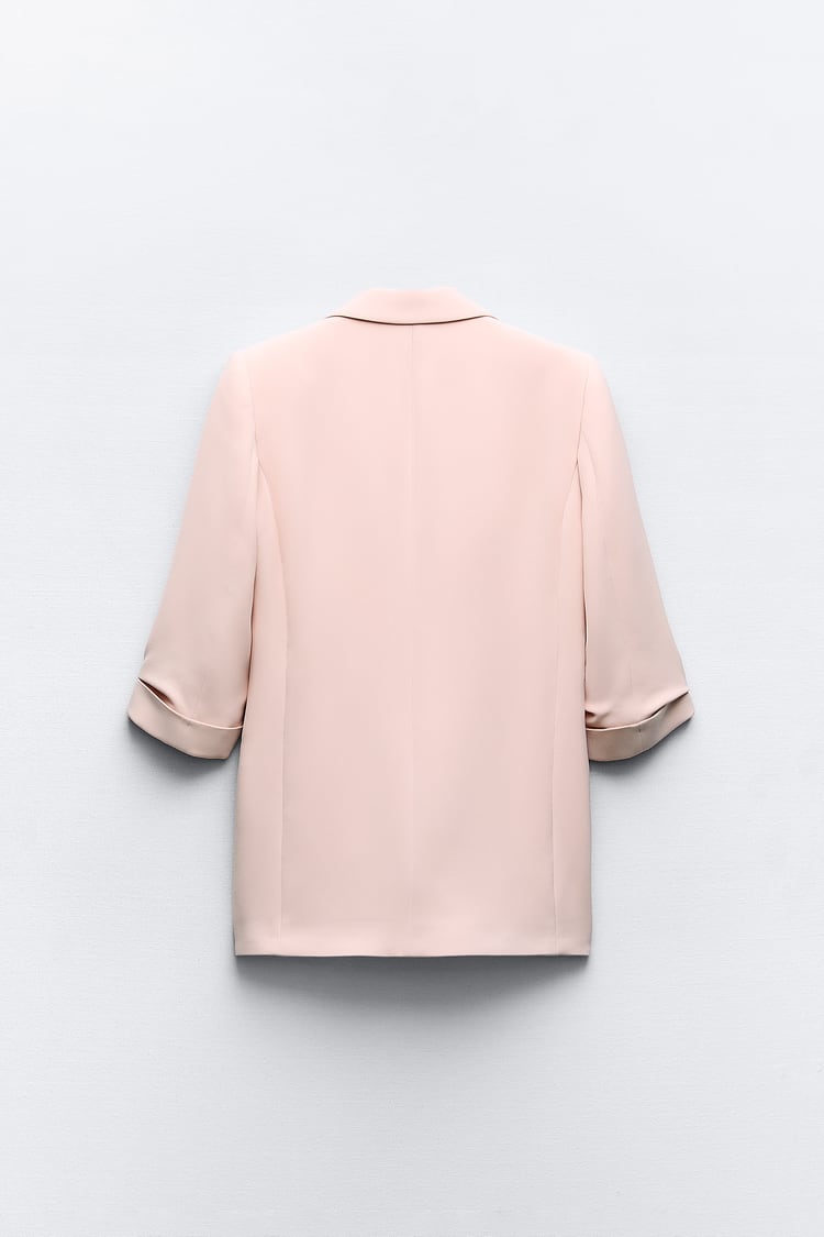 Soft Pink Rolled-Sleeve Blazer