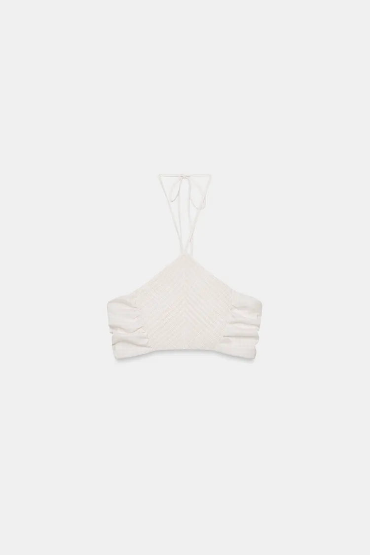 [C1] GINGHAM HALTER CROP TOP