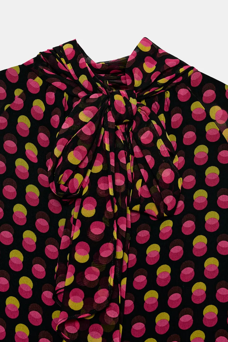 PRINTED SHIRT FEATURES A HIGH NECK POLKA DOTS