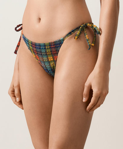 Textured check medium-coverage bikini