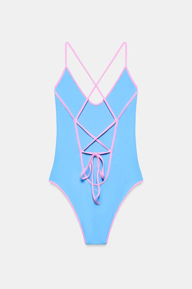 CONTRAST STRAP SWIMSUIT | Blue