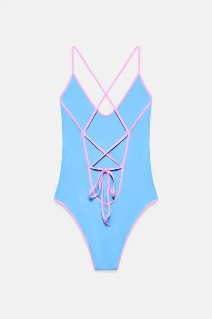 CONTRAST STRAP SWIMSUIT | Blue
