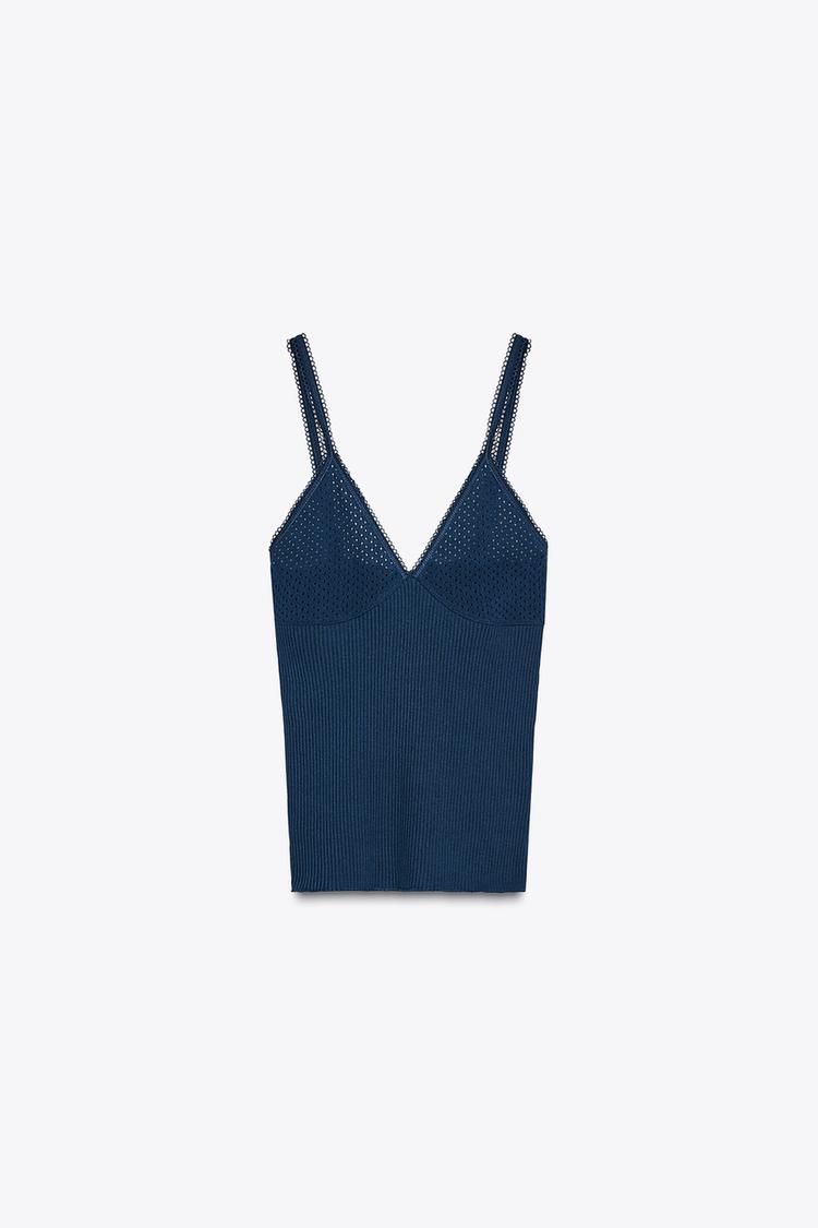 RIBBED NAVY V-NECK CAMISOLE TOP