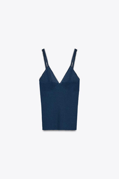 RIBBED NAVY V-NECK CAMISOLE TOP