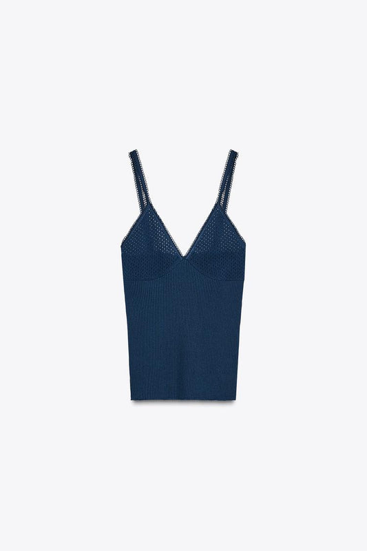 RIBBED NAVY V-NECK CAMISOLE TOP