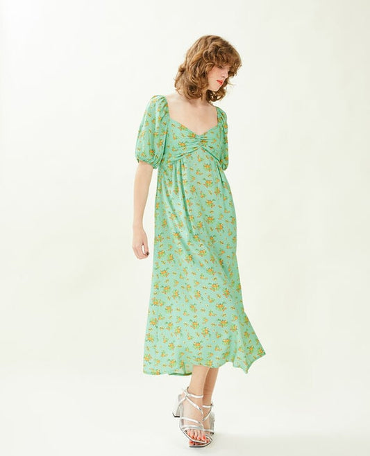 Midi dress with puff sleeves and floral prin