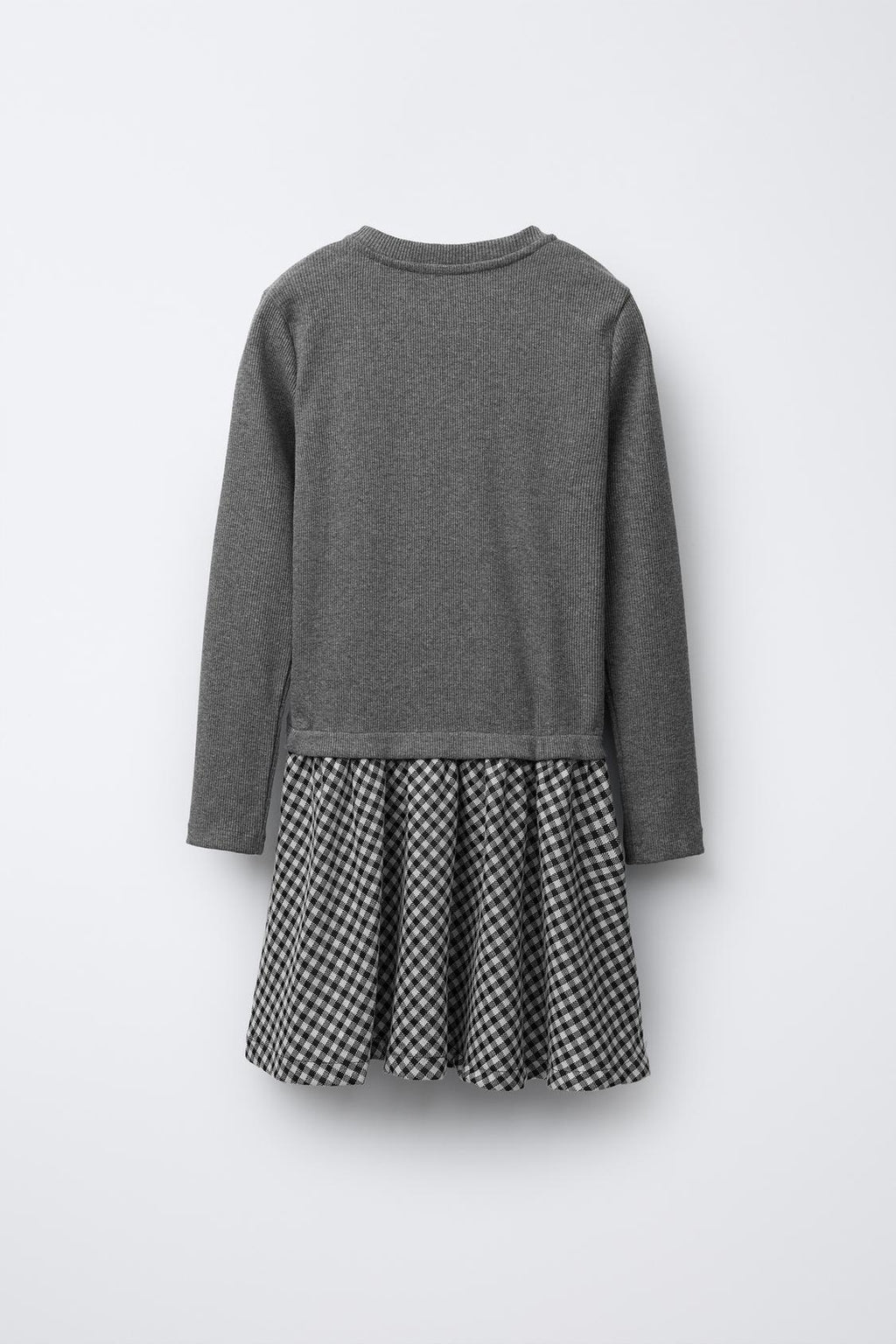 RIBBED COMBINATION DRESS WITH CHECK SKIRT