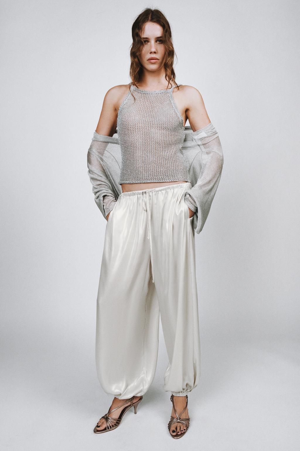 [B7] METALLIC SILVER KNIT MESH TANK TOP