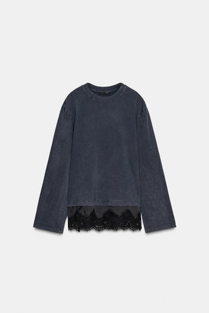 Lace-Trim Combination T-Shirt