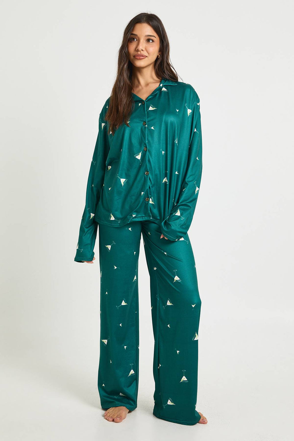 [E1] MARTINI PRINT LONG SLEEVE TOP & TROUSERS PYJAMA SET