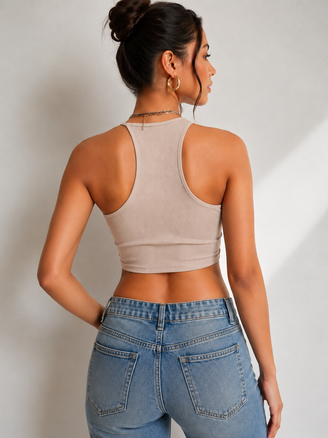 [D2] CUT OUT SHOULDER CROP TOP