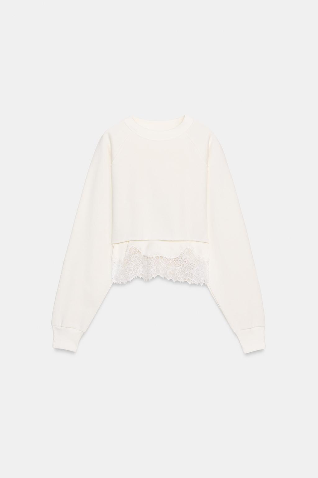 TWO-TONE LACE CROP SWEATSHIRT