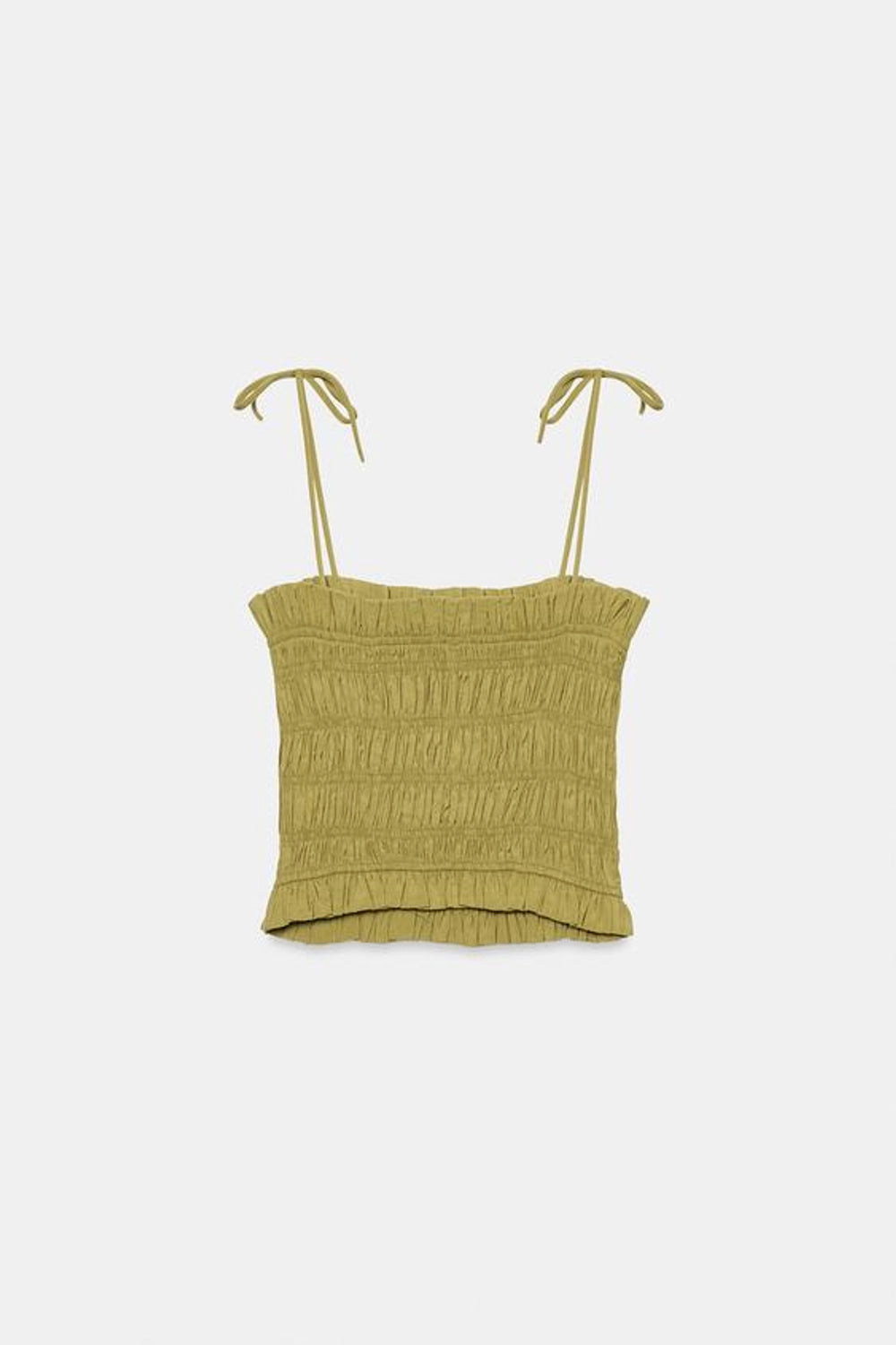 Striped Ruched Strap Top – Olive Green