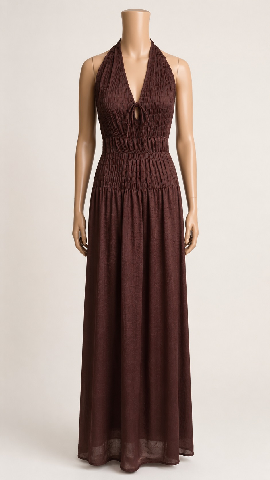 OPEN-BACK HALTER MAXI DRESS | CHOCOLATE BROWN