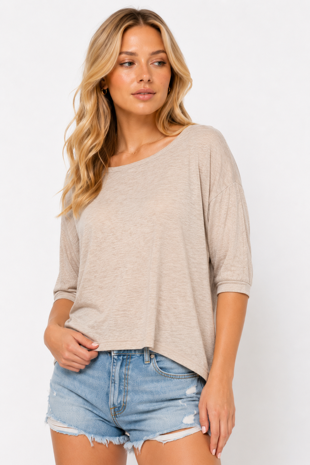 [C7] OVERSIZED DOLMAN SLEEVE T-SHIRT | BEIGE