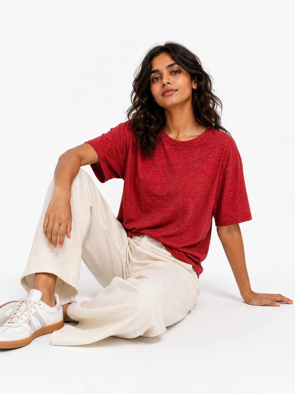 [C5] HEATHERED CREW NECK TEE | RED