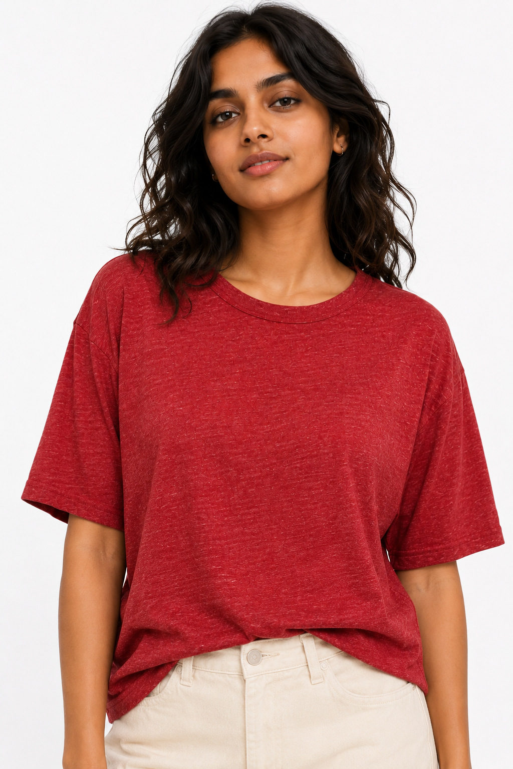[C5] HEATHERED CREW NECK TEE | RED
