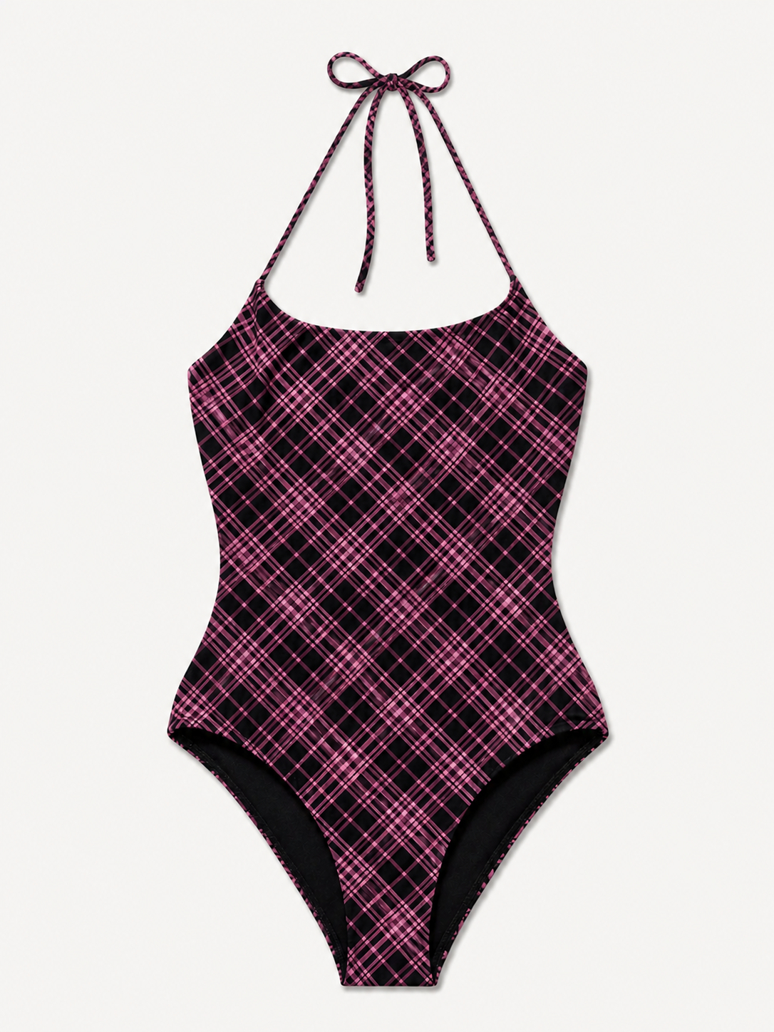 PLAID BACKLESS ONE-PIECE SWIMSUIT