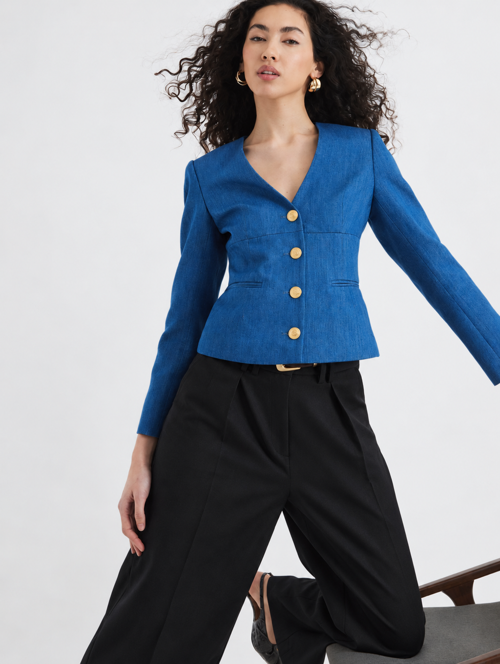 Blue Denim V-Neck Blazer