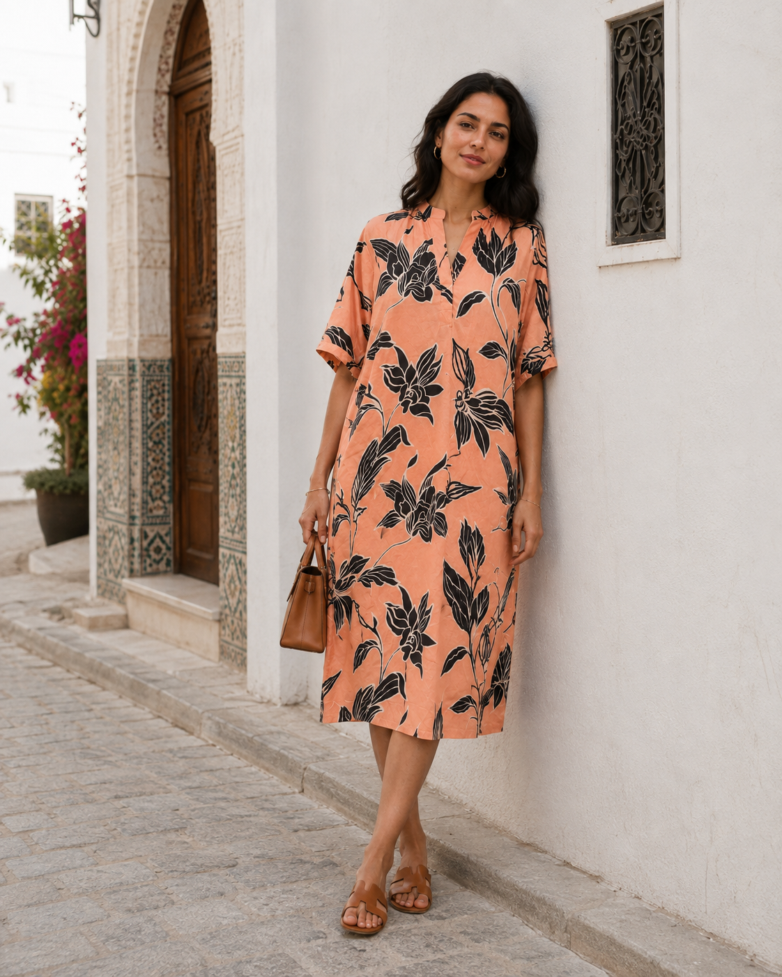 MIDNIGHT BLOOM LINEN MIDI DRESS
