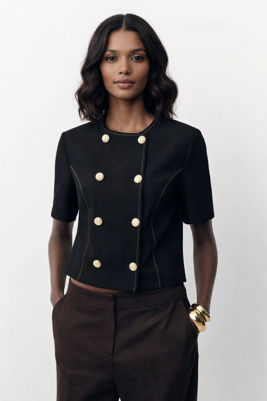 CONTRAST STITCH SHORT SLEEVE BLAZER