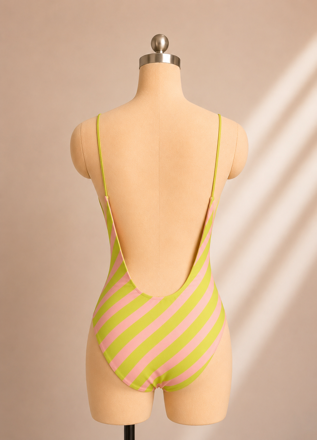 Lime and Pink Diagonal-Stripe One-Piece Swimsuit, view 5 of 5