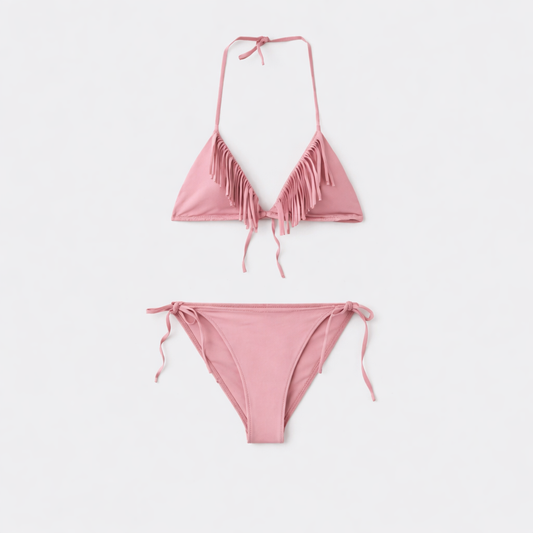 BIKINI TRIANGLE À FRANGES AVEC CULOTTE DE COUVERTURE MOYENNE