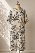 MIDNIGHT BLOOM LINEN MIDI DRESS