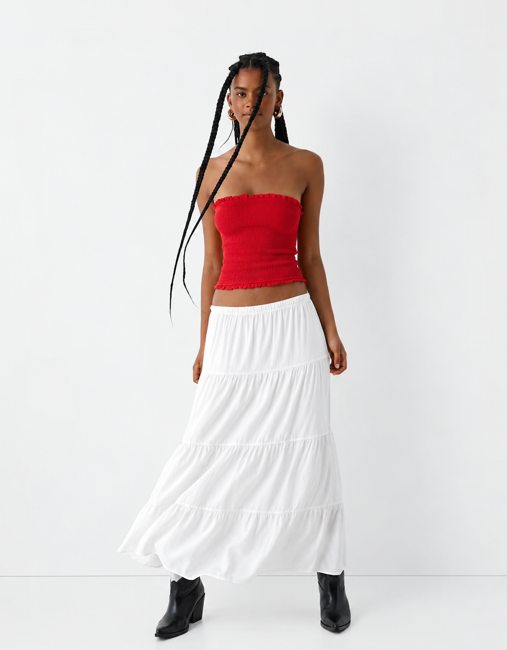 [X4] TIE WAIST LINEN LOOK TIERED MAXI SKIRT | WHITE