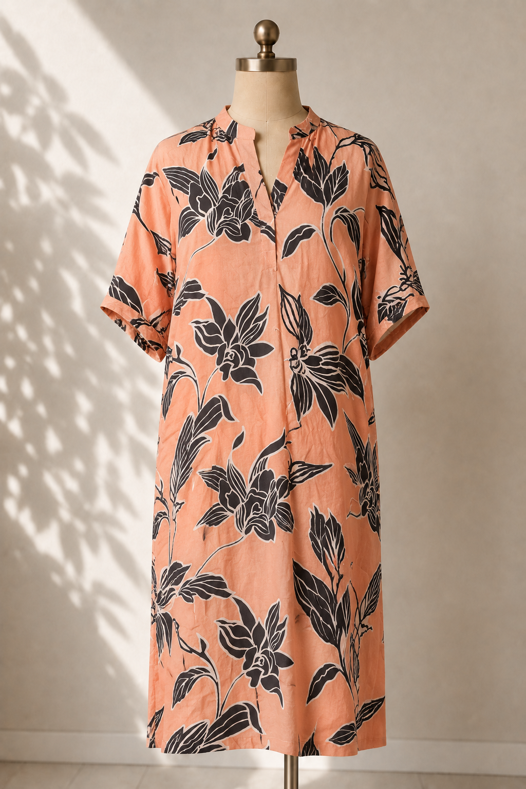 MIDNIGHT BLOOM LINEN MIDI DRESS