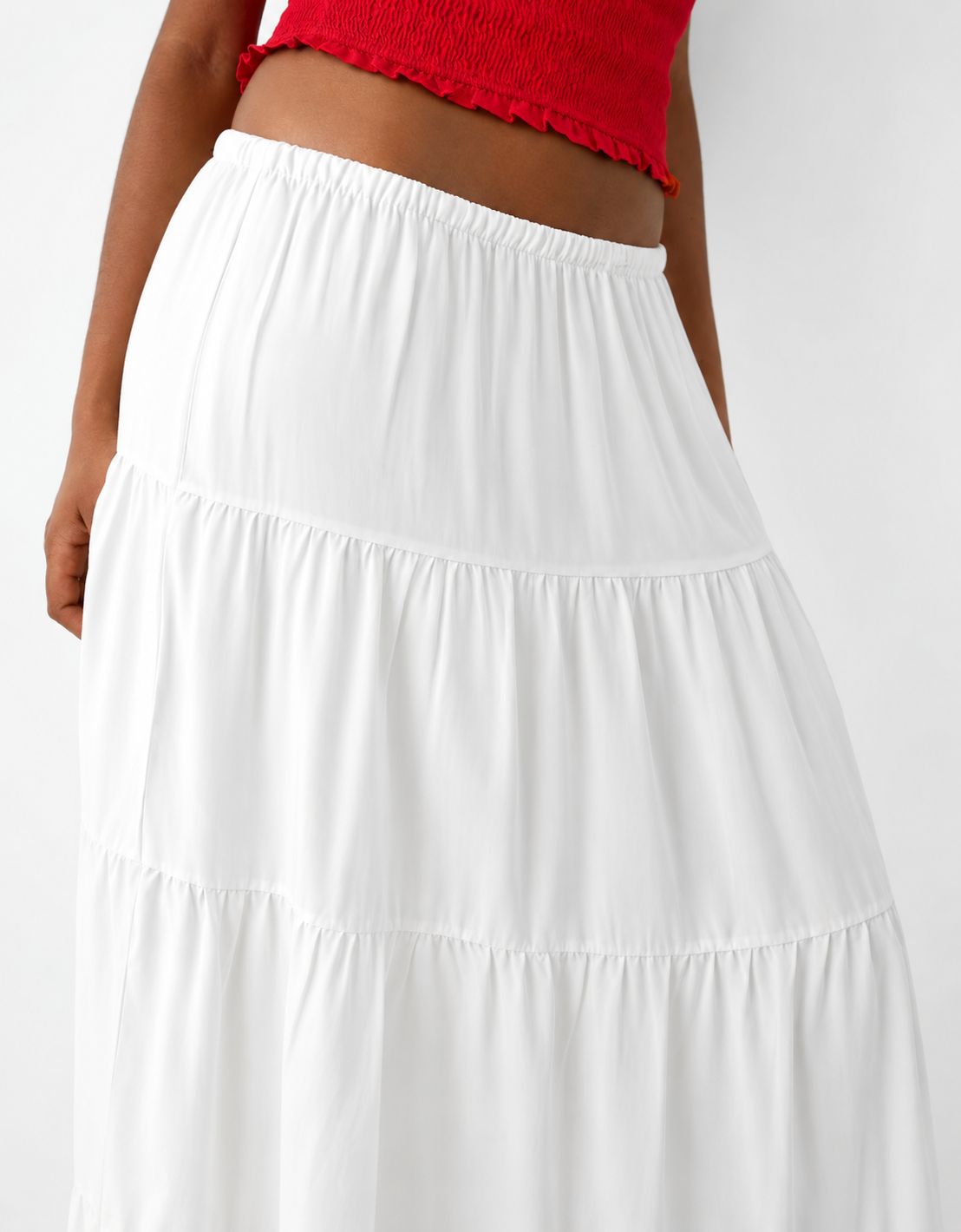 [X4] TIE WAIST LINEN LOOK TIERED MAXI SKIRT | WHITE