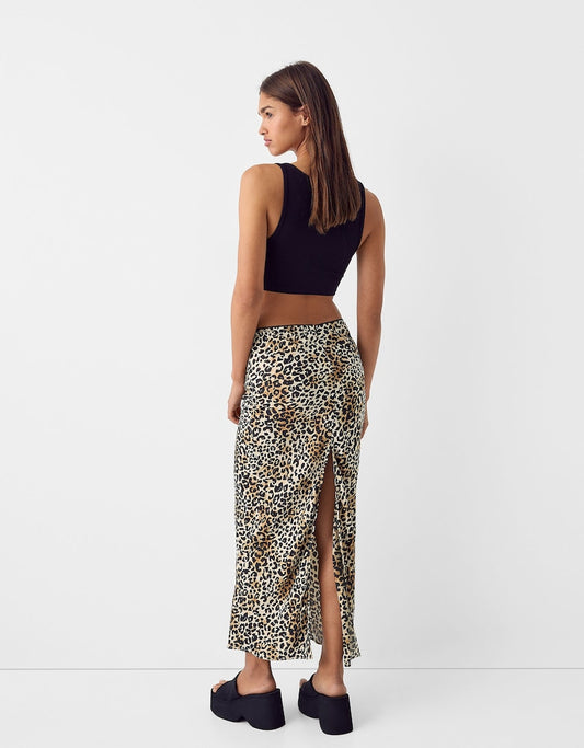 Bershka animal print maxi skirt