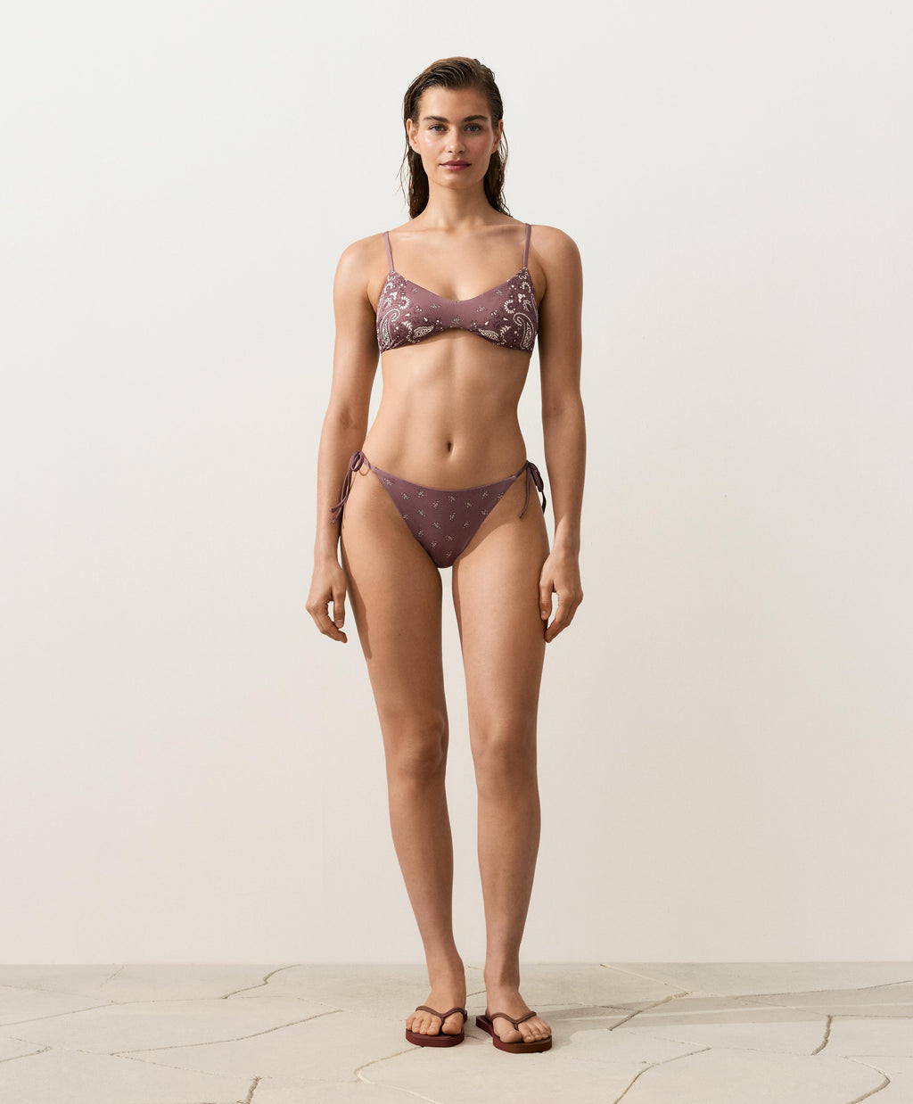 Plum Paisley Tie-Side Bikini Set, view 2 of 7