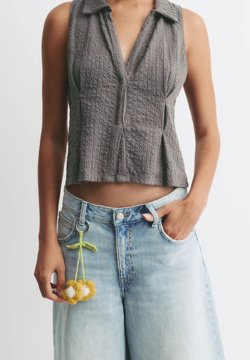 [C1] PINSTRIPE HALTER VEST TOP - GREY