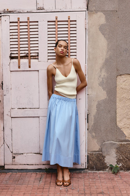 [A7] POPLIN MIDI SKIRT