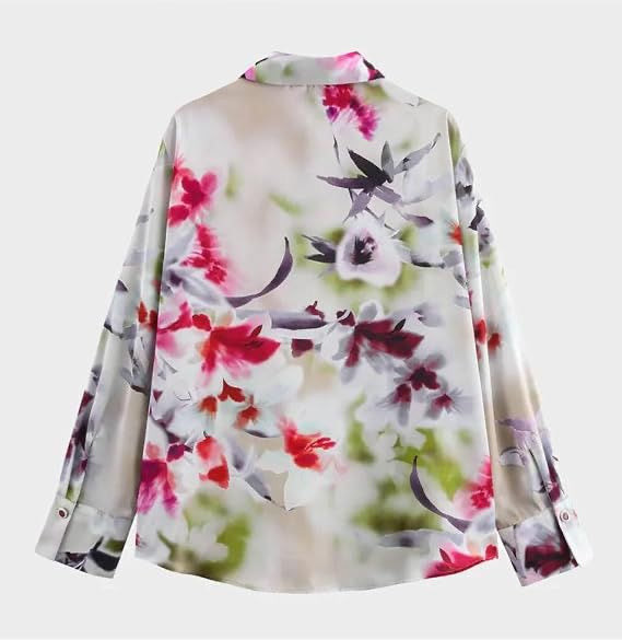 [B8] FLORAL SATIN SHIRT