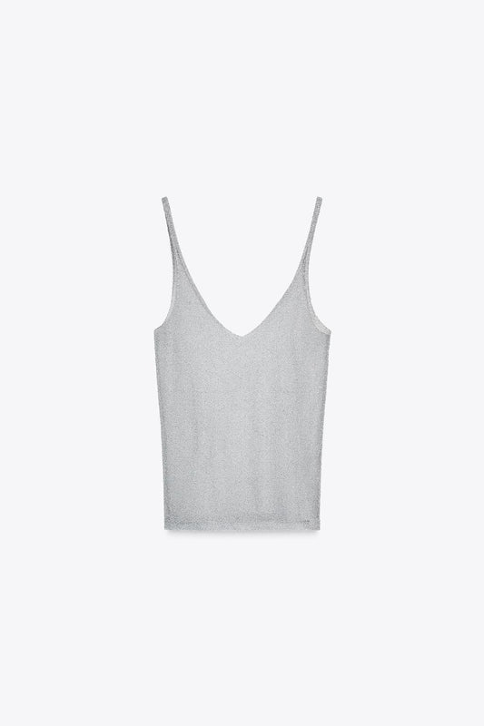 SILVER SHIMMER KNIT CAMI TOP
