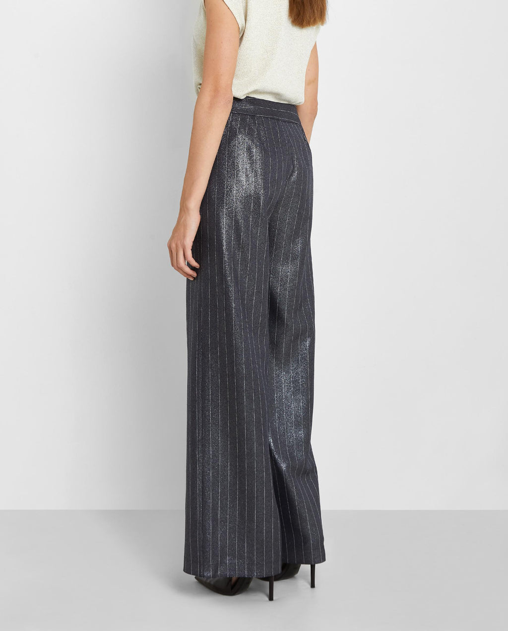 [E5] STRIPED WIDE LEG FLOWY PANTS – ANTHRACITE GREY