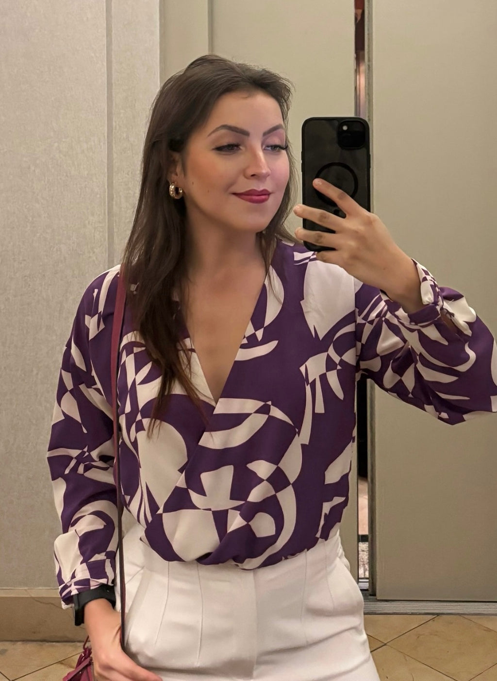 [X6] GEOMETRIC PRINT CROPPED TOP