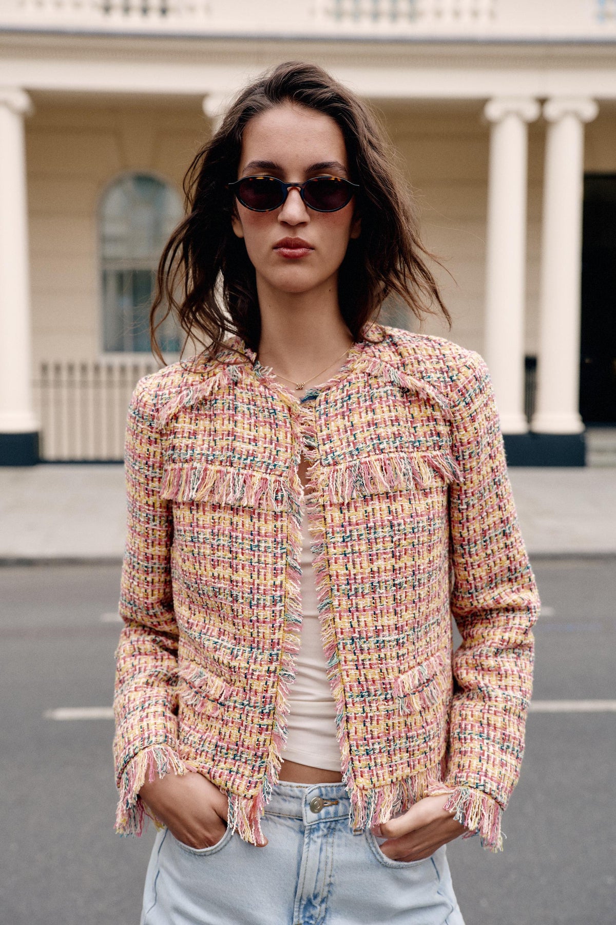 TEXTURED FRINGED BLAZER