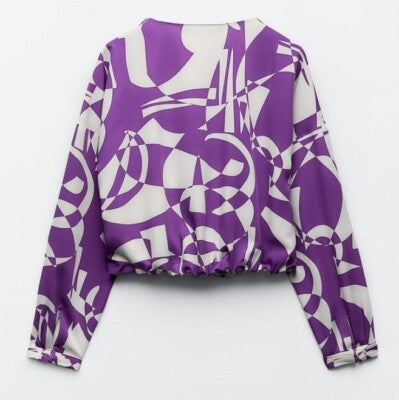 [X6] GEOMETRIC PRINT CROPPED TOP